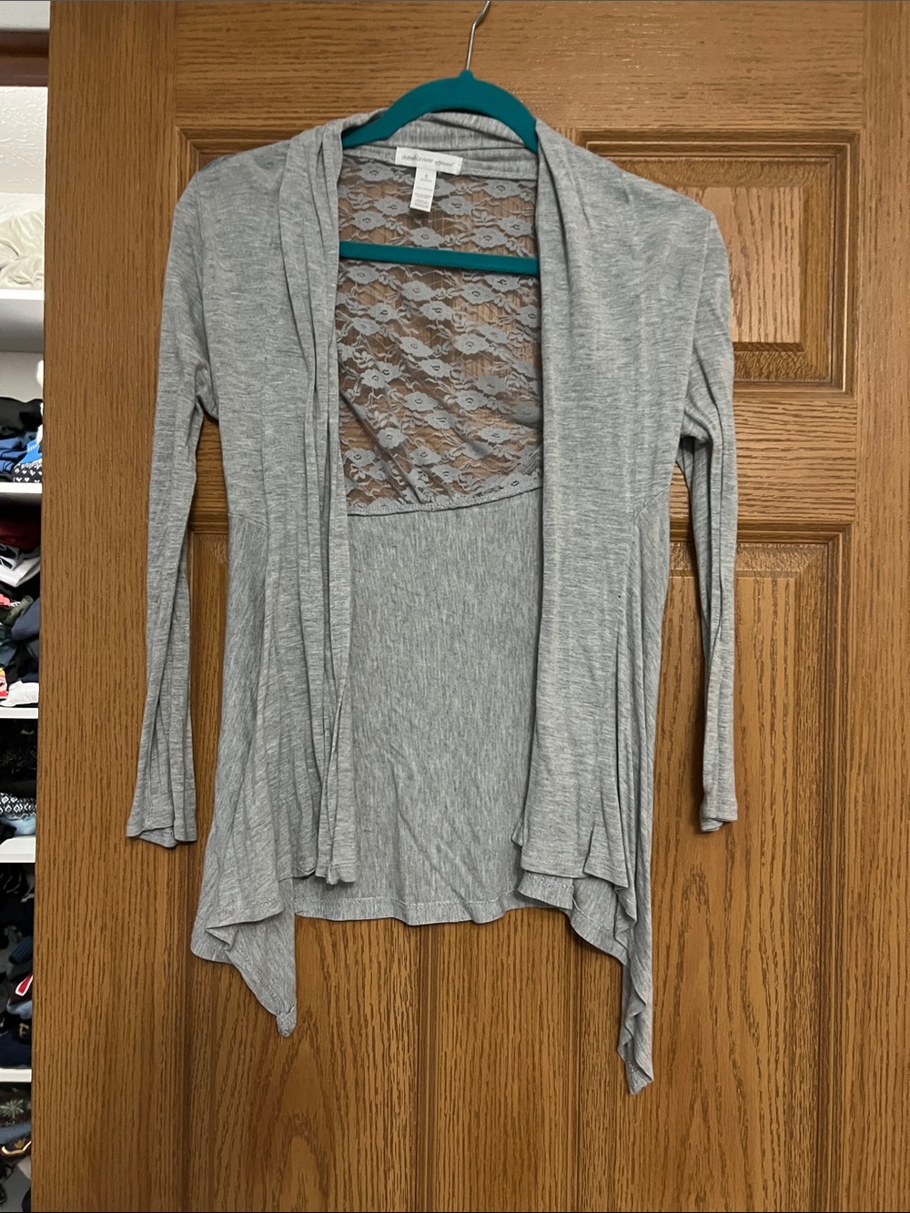 Ambiance Gray Lace-Back Open Cardigan